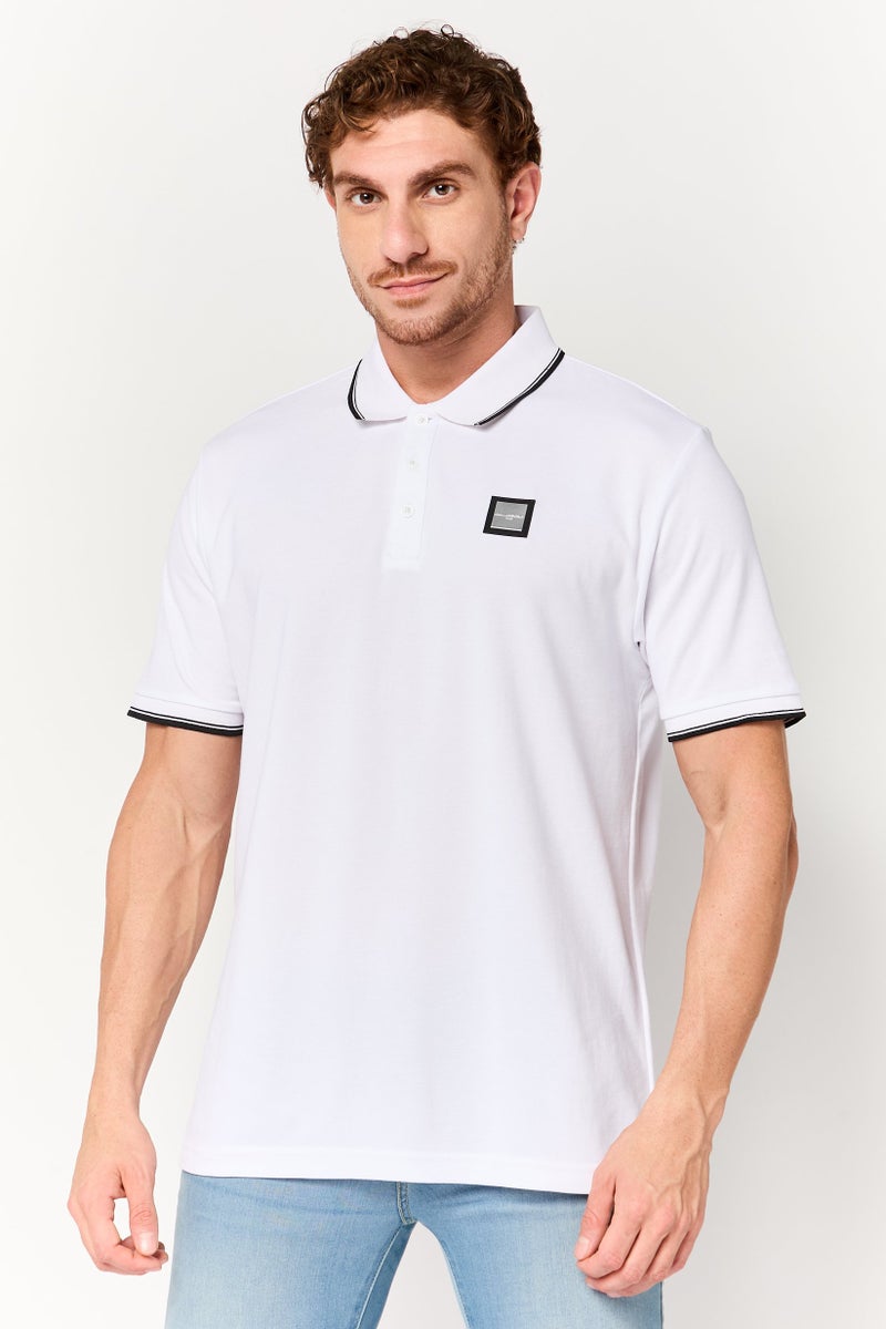 Karl Lagerfeld Men Regular Fit Short Sleeve Brand Logo Polo Shirt, White - Image 1